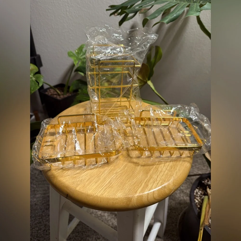 Gold Shower Caddy Set (6 pieces) with mounting adhesives. NWOB